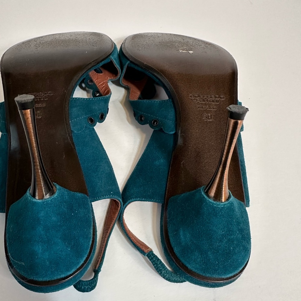 Goffredo Fantini Teal Slingback Shoes with Open Toe and Metallic Heel Sz 40 EU - Picture 5 of 9